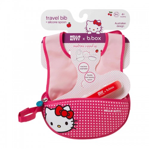 B.box Hello Kitty Travel Bib + Silicone Spoon | 4 months+